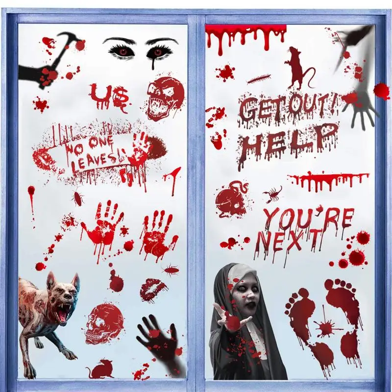 

Bloody Halloween Wall Stickers Bloody Handprints Footprints Halloween Wall Decal 8 Pcs Spooky Wall Decals Stickers Floor Clings