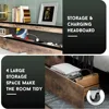 Queen Size Bed Frame with 4 Storage Drawers, Charging Station and LED Lights,2 Tier Headboard Storage, Noise Free, Bed Frame 5