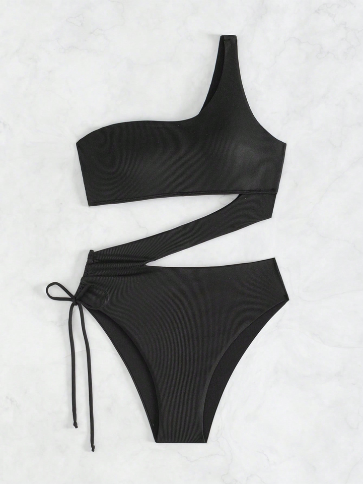 design of the bikini one-shouldered solid color is versatile and the personality fashion swimwear shows the figure