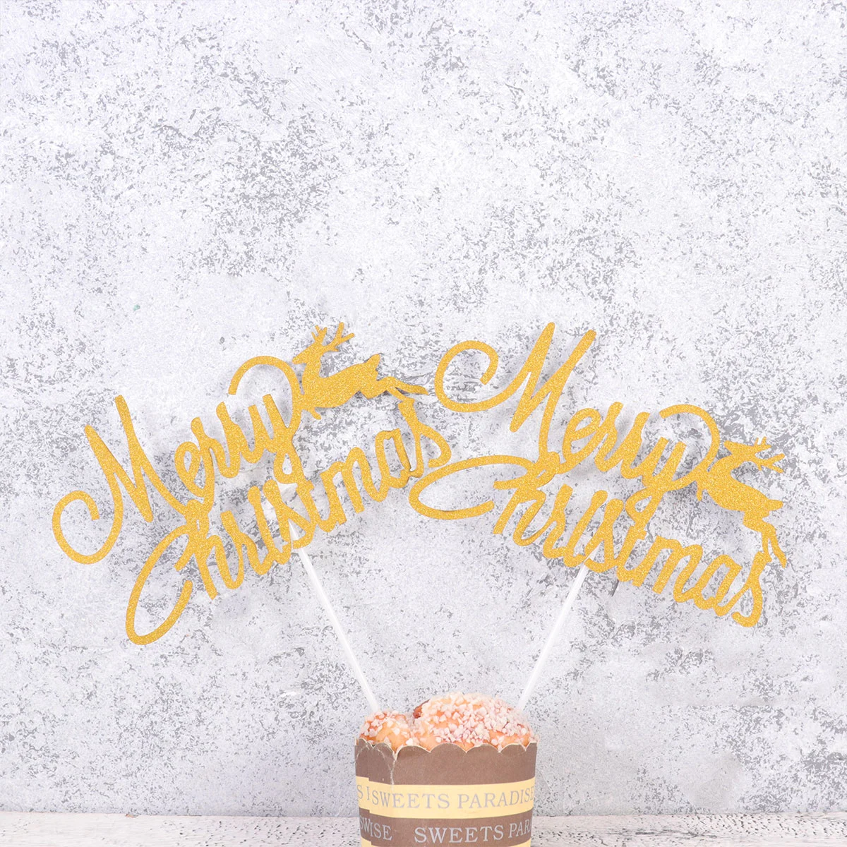 

12 Decorative Cupcake Topper Merry Christmas Topper Glitter Paper Topper for Christmas Cake Decoration Party Favors ( Golden )