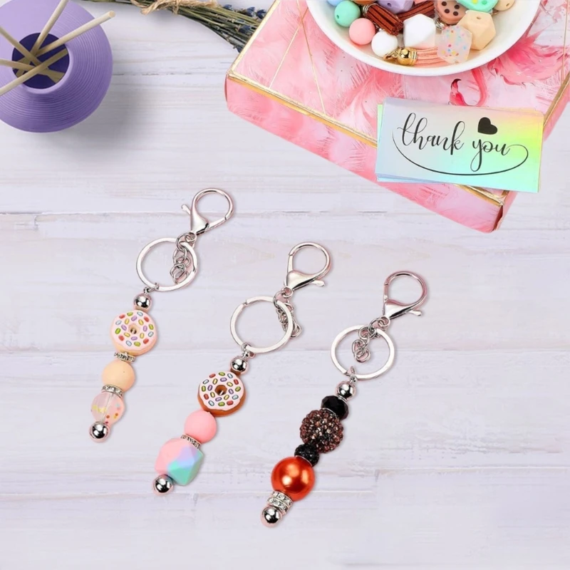 Set of 80 Ballpoint Pen Set with Colorful Bead Beadable Pens and Keychain for Customizing Stylish Stationery Decorations 37JB
