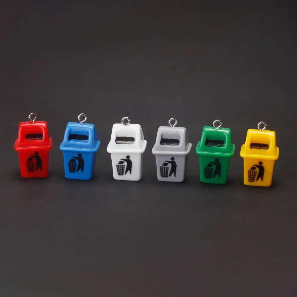 Set of 10 Quirky Trash Can Charms for DIY Jewelry and Crafting
