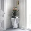 Mirrored End Table Crystal Diamond Setting Coffee Table Silver Glass Side Table Pedestal Stand for Hallway, Living Room, Corner 3