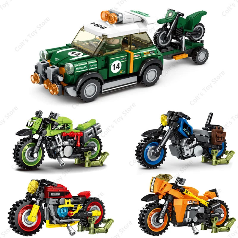 Urban Creativity Series Speed Champions Offroad Vintage Motorcycles Building Block Touring Trailer Racing Classic Model Brick Toy