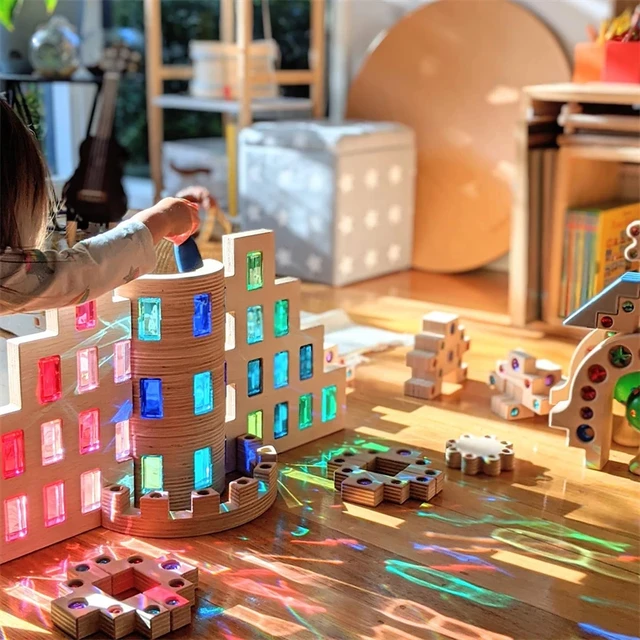 Acrylic Cubes Building Blocks Rainbow Stone Crystal Sensory Translucent  Stacking Toys for Children Strip Blocks Lucent Cubes 5cm
