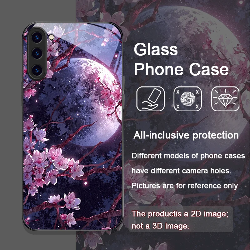 Retro Scenery Moon Cherry Blossom Tempered Glass Phone Case for Samsung Galaxy S25 Ultra S24 S23 S10 Plus S22 S21 S20 FE Covers 5