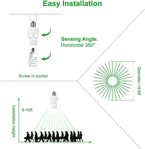 AC100-240V E27 소켓 컨버터, PIR 모션 센서 앰플 LED E27 램프 베이스, 지능형 스위치 전구 램프 홀더 2