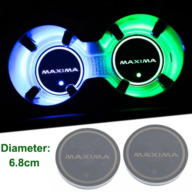 

7 Colors Intelligent LED Cup Mat Pad Car Water Coaster Drinks Holders Light For Nissan Maxima Logo USB Charging Accessories