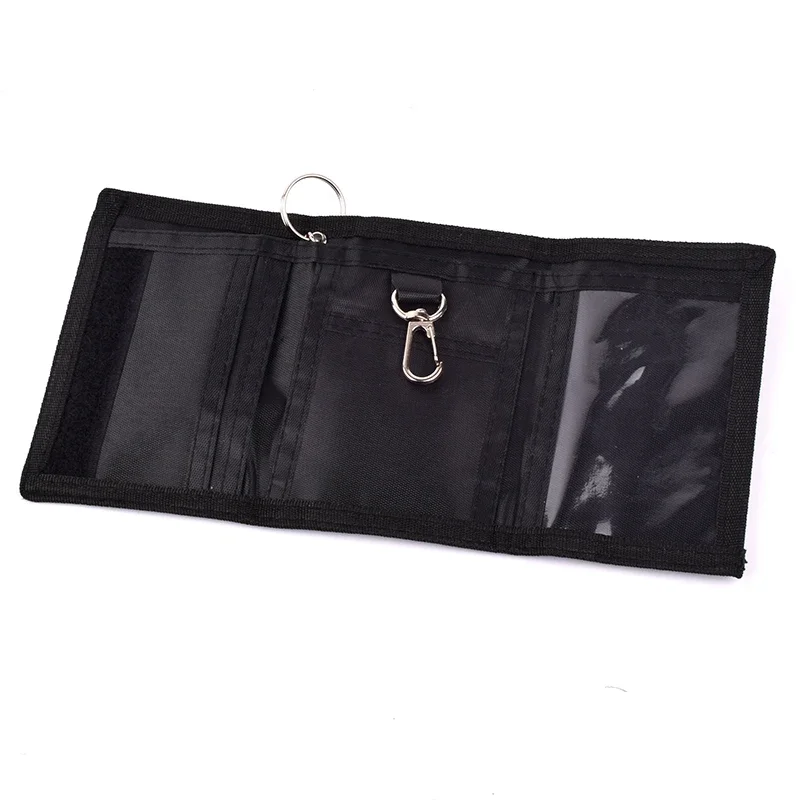 Men's Casual Nylon Tri-Fold Wallet Fashion Mini Card Holder Cash Wallet with Chain New Design Male Short Key Chain