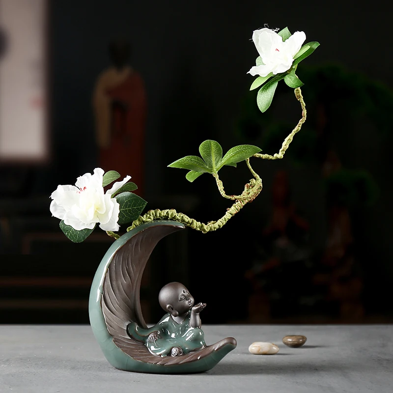 Chinese creative vase ceramic decoration home study desk antique frame decorative arts and crafts Bonsai decoration ceramic vase decoration
