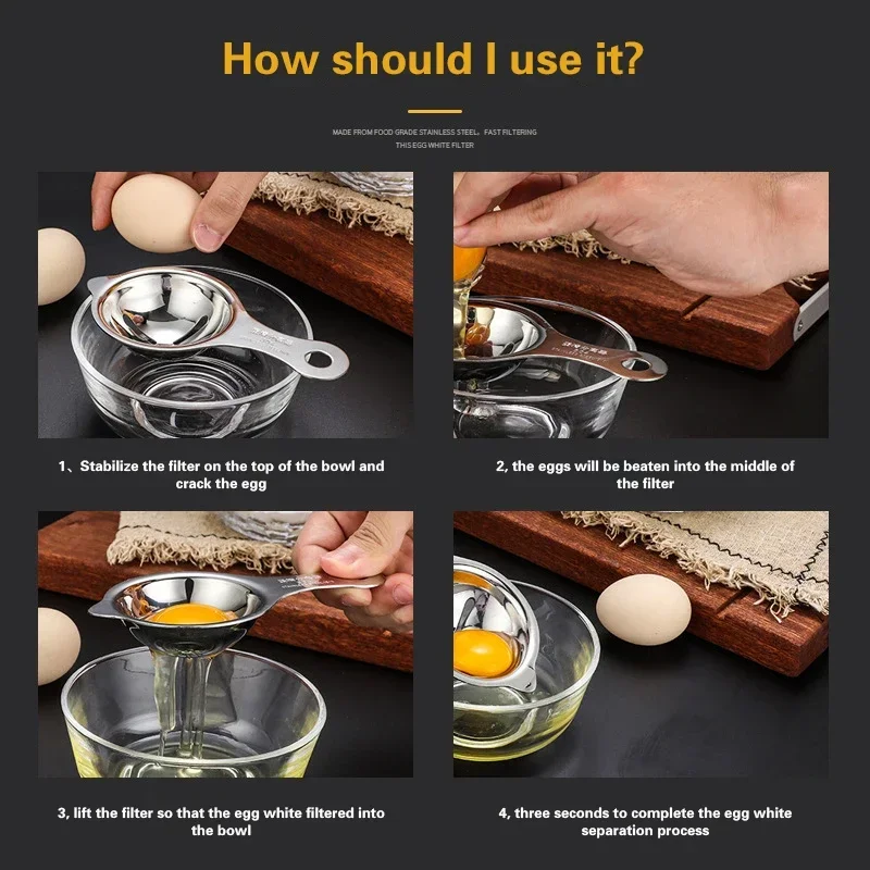 Egg White Separator 304 Stainless Steel Eggs Yolk Filter Gadgets Kitchen Accessories Separating Funnel Spoon Divider Utensils