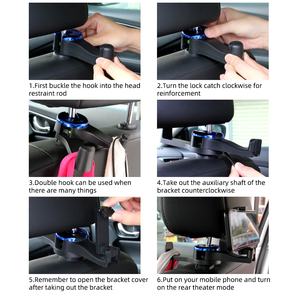 3 in 1 Car Vehicle Back Seat Headrest Hook Mobile Phone Holder Portable Seat Back Hanger Hook for Bag Purse Cloth Grocery images - 6