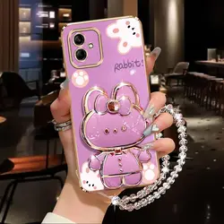 Diamond Strap Rabbit Phone Holder Case with Stand Cover for Samsung A05S (Purple)