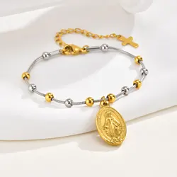 Chunky Two - Tone Mixed Metal Chain Bracelet - Stylish Adjustable Stainless Steel Waterproof Wristband (BR - 1526SG)