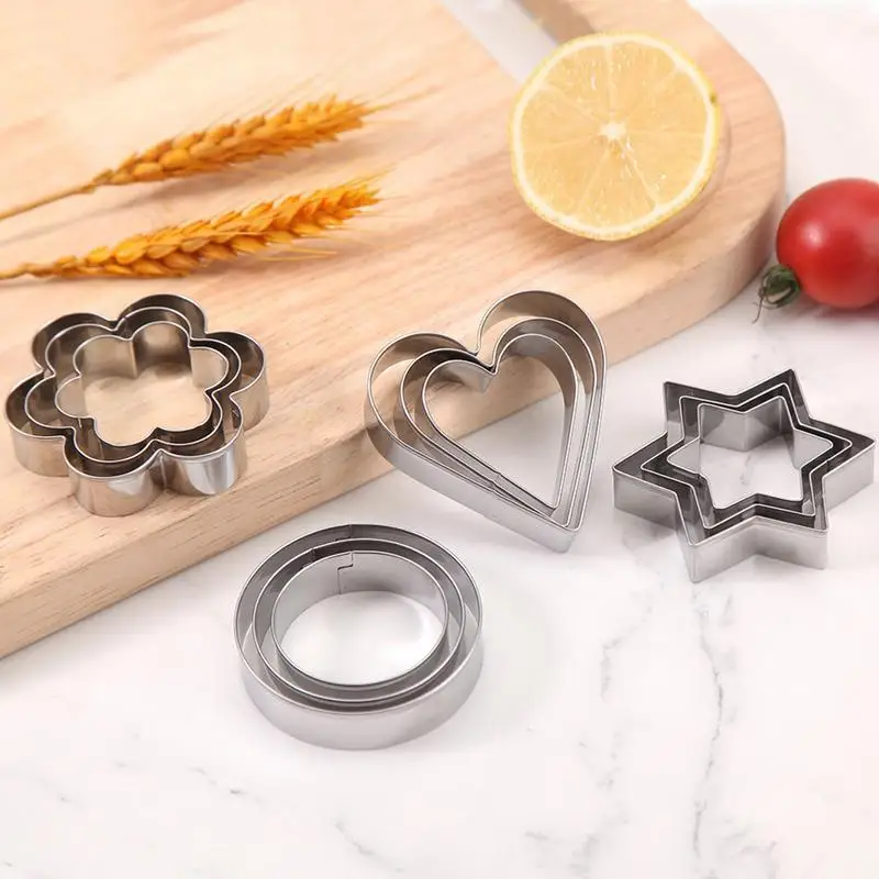 12pcs Metal Cookies Cutters Set Creative Star Cookie Cutter Round/Heart/Flower Shaped Egg Molds Indoor Outdoor Baking Tools