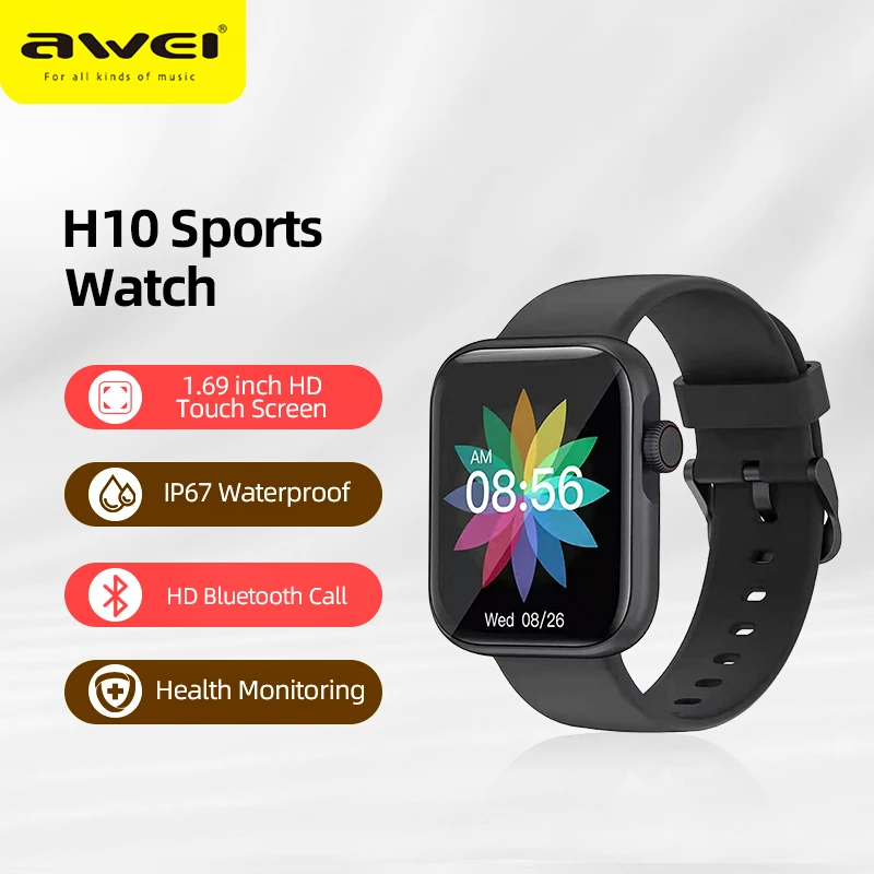 Awei H10 Smart Watch Men Women IP67 Waterproof Sport Fitness Watch