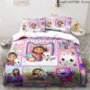 Gabby's Dollhouse Bedding Set Kawaii Bed Linen Set Single Double Size Home Decor For Girls Kids Cartoon Cute Cat Duvet Cover Set 2