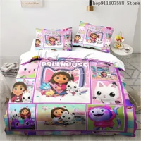 Gabby's Dollhouse Bedding Set Kawaii Bed Linen Set Single Double Size Home Decor For Girls Kids Cartoon Cute Cat Duvet Cover Set 2