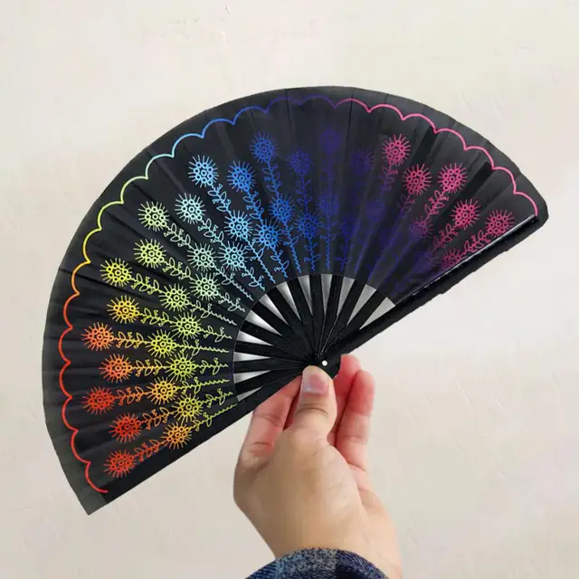 Tartós Összecsukható Ventilátor Virágos Leopárd Zseb Rajongó Csillagos Égbolt Nyomtatott Tánc Stílusos Kézi Partik Fesztiválok Előadás - Image 3