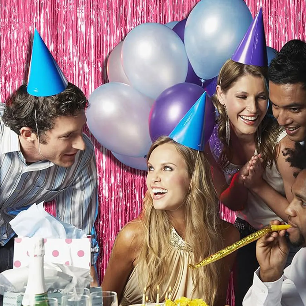 Birthday Party Supplies Birthday Background Supplies Birthday Backdrop Decoration Photography Backdrops 2 M Party Backdrop Curtains Glitter Pink Tinsel Fringe Foil Curtain Birthday Wedding Party Decoration Adult Anniversary Decor