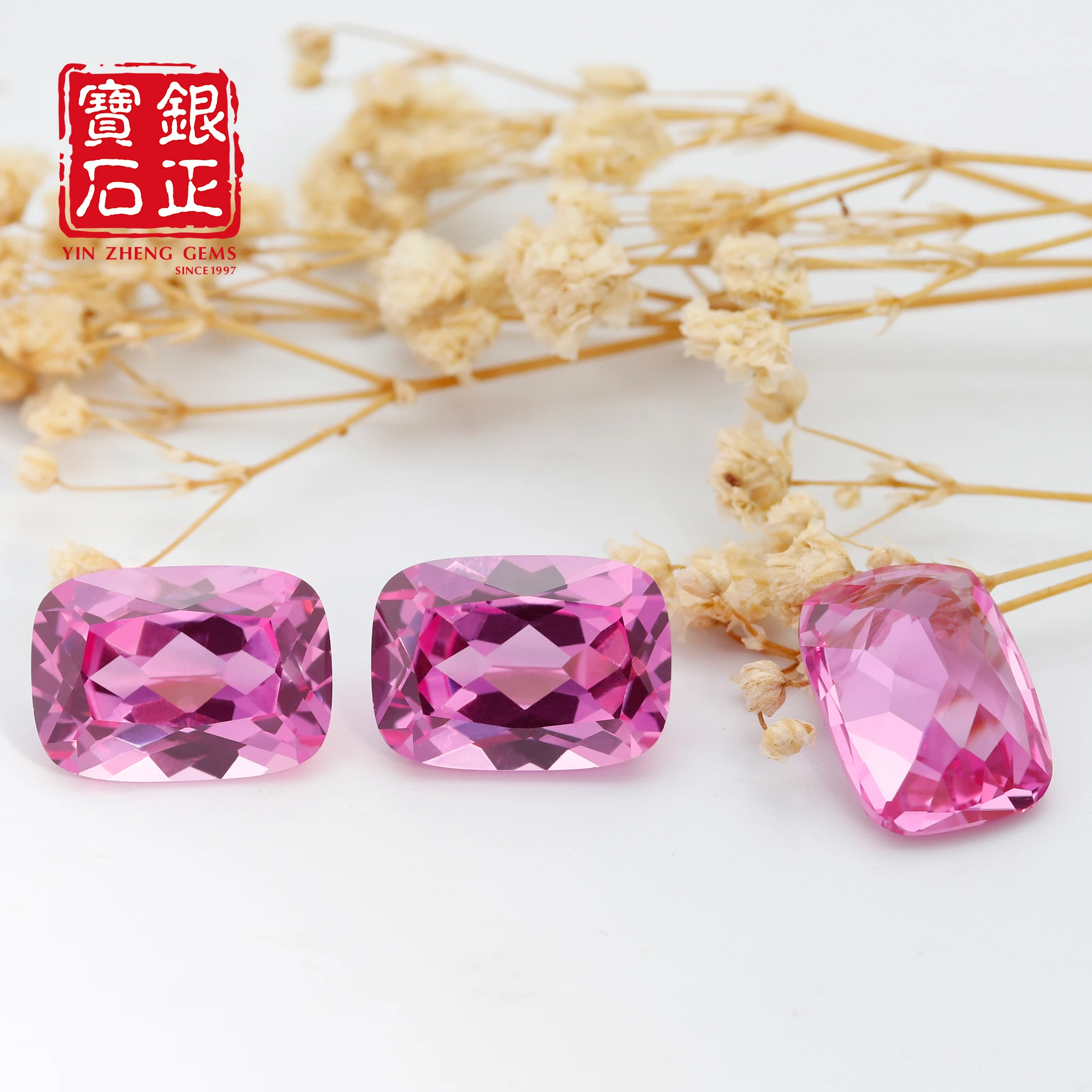 YinZheng Cushion Shape Pink Sapphire Stone Flame Melted Can Be Provide GRC Or AGL Certifacate Synthetic Cultivate Pink Sapphire