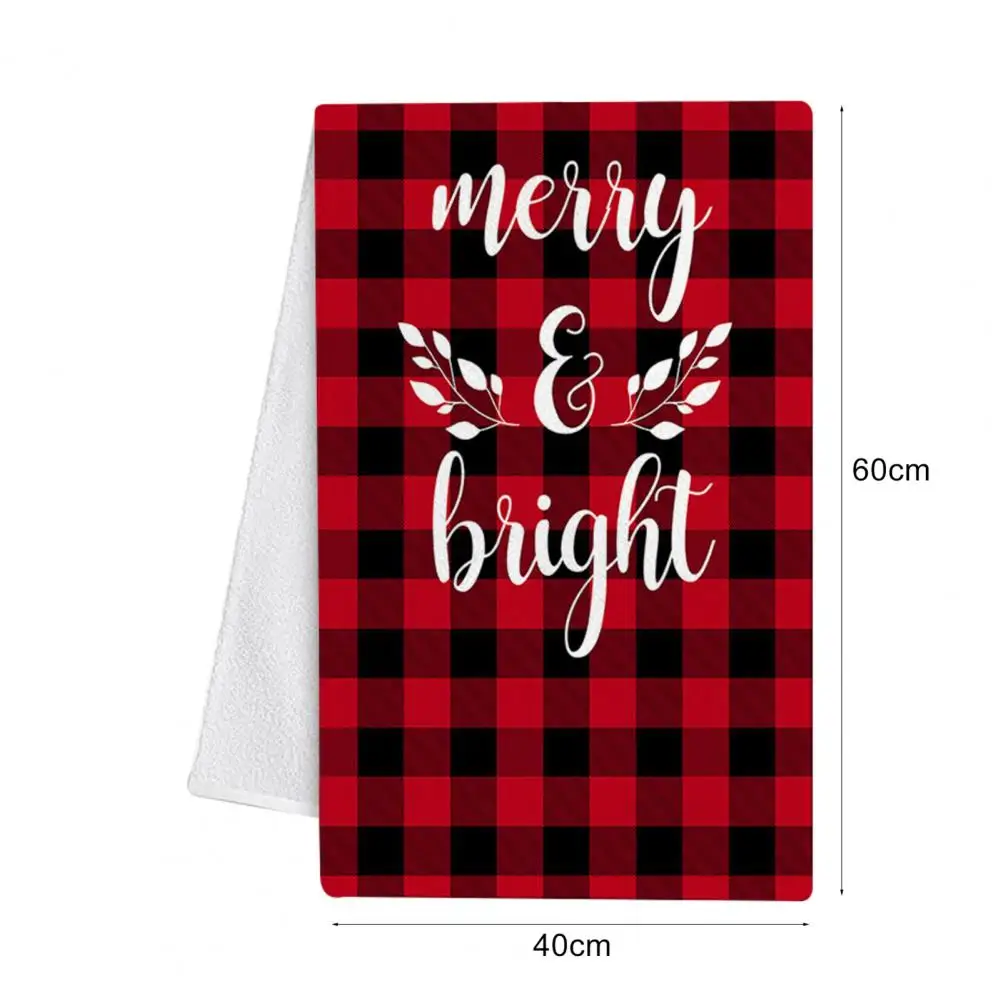 Buffalo Plaid Snowflake Merry Christmas Kitchen Towels Dish Towels, Black