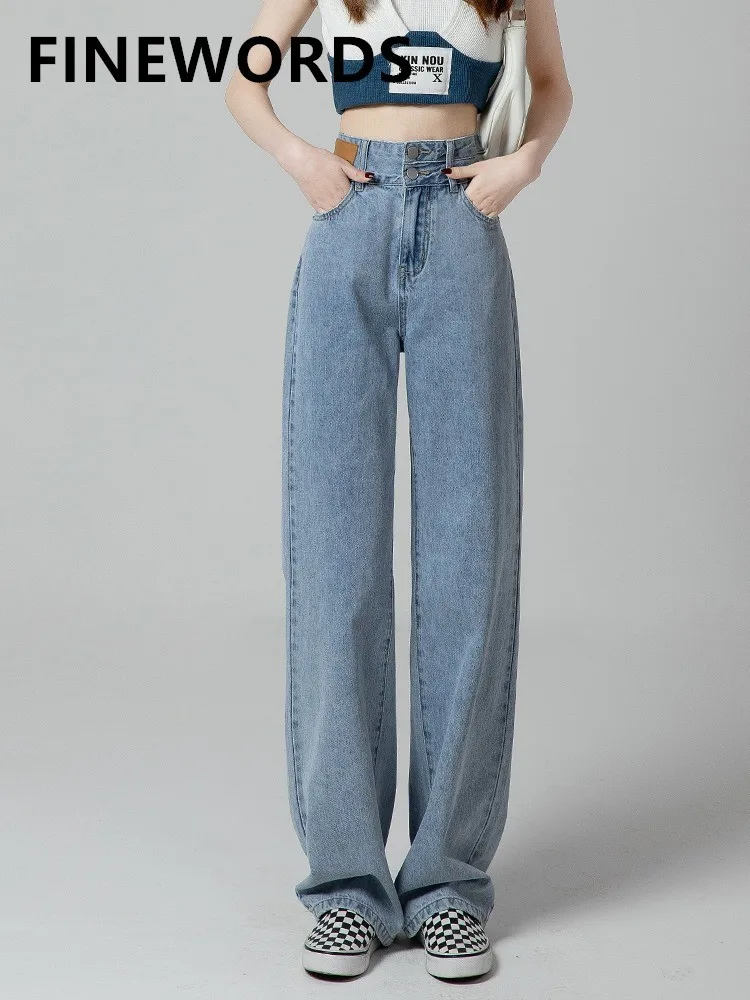 

Джинсы женские винтажные с завышенной талией и широкими штанинами