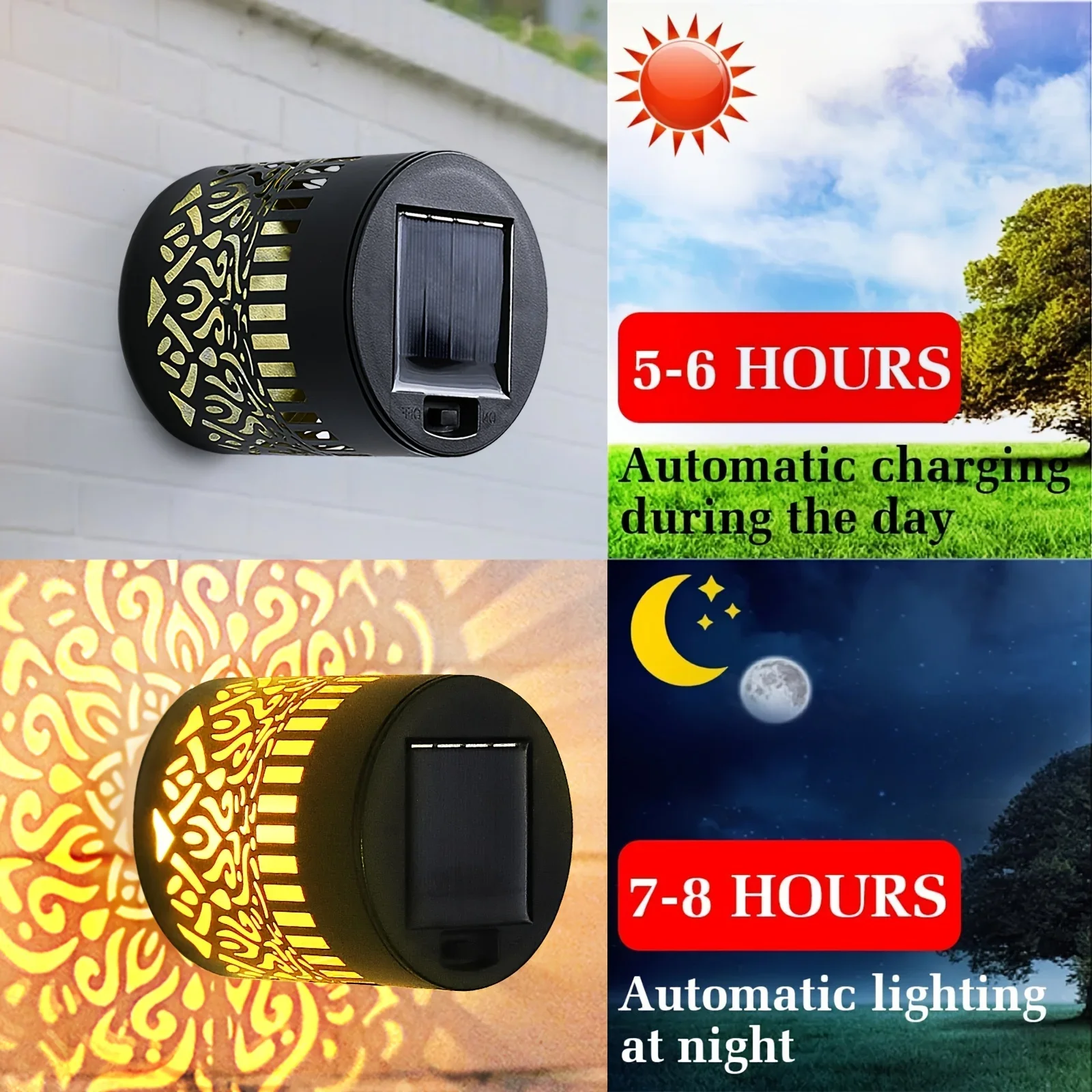 2pcs Solar Wall Lights Outdoor IP65 Metal Lanterns 3
