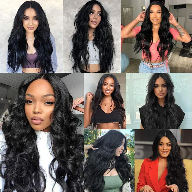 Long Body Wave Lace Front Wigs For Black Women 26 Inches  Synthetic Natural Color Middle Part Lace Hair Wigs Heat Resistant 6
