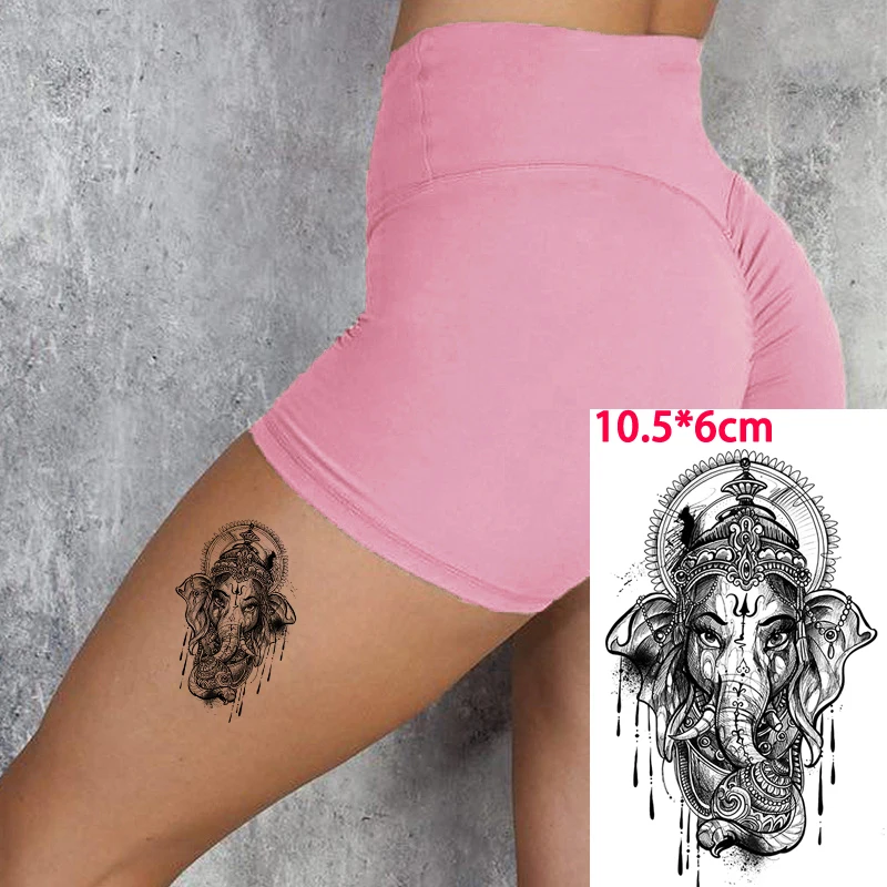 Faux tatouages autocollants temporaires pour femmes et hommes, transfert d'eau, loup de la forêt noire, étoile, lune, éléphant, dieu