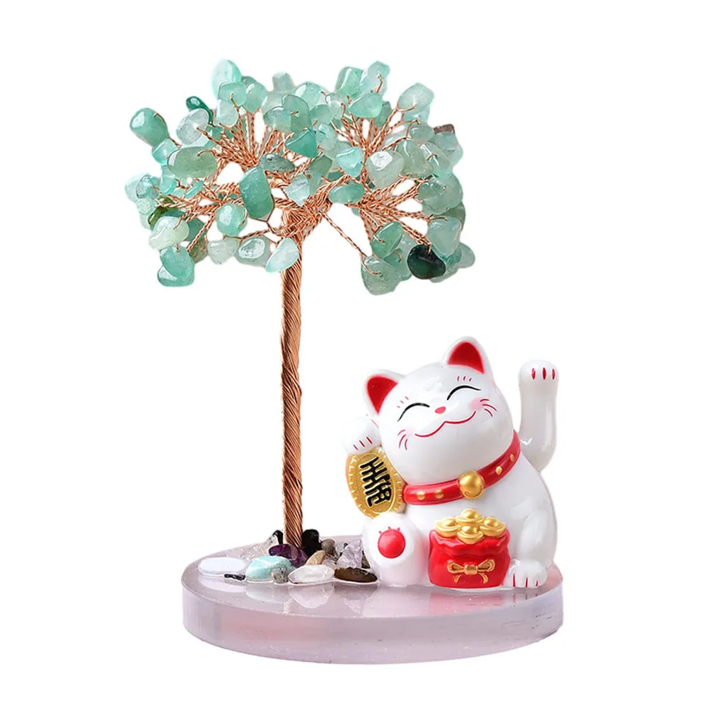 

Stunning Visual Display with Cute Lucky Cat Base Made of Unique Natural Crystal 108 Crystal Pieces for Good Fortune