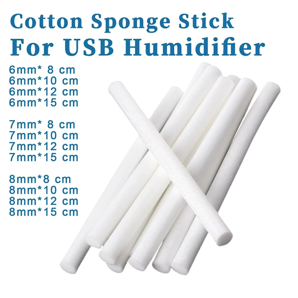 Humidifier Filter 10 PCS 6/7/8mm Filter Cotton Swab Core USB Air Ultrasonic Humidifier Aroma Diffuser Replacement Sponge Stick