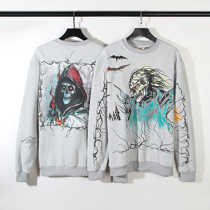 

Vintage Dark Wind Skull Head Sweatshirts Men Women High Quality Worn Round Neck Hoodie Pullover