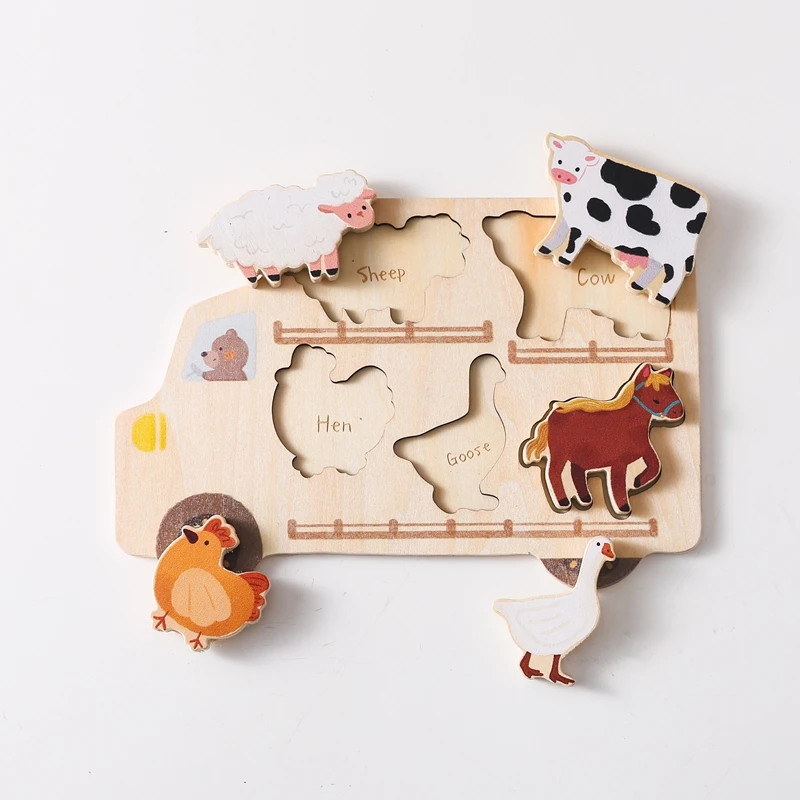 Holz-LKW-Formensortierpuzzle 6-teilig Baufahrzeug-Zuordnungsbrett Frühes Lernspielzeug für Kleinkinder Babygeschenk – Detail 5
