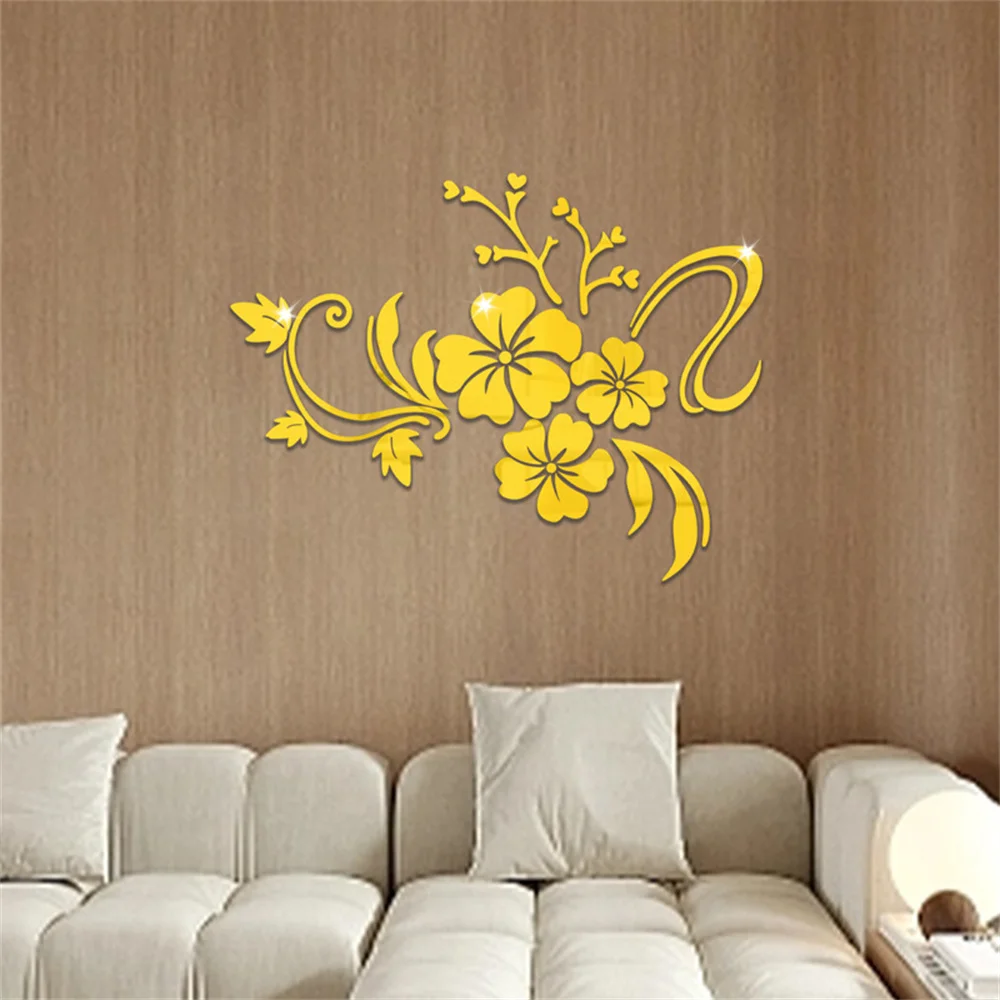3D Flower Rattan Mirror Wall Stickers Beautify Home Environment Decoration Accessories Suitable For Room Bedroom DIY Decor