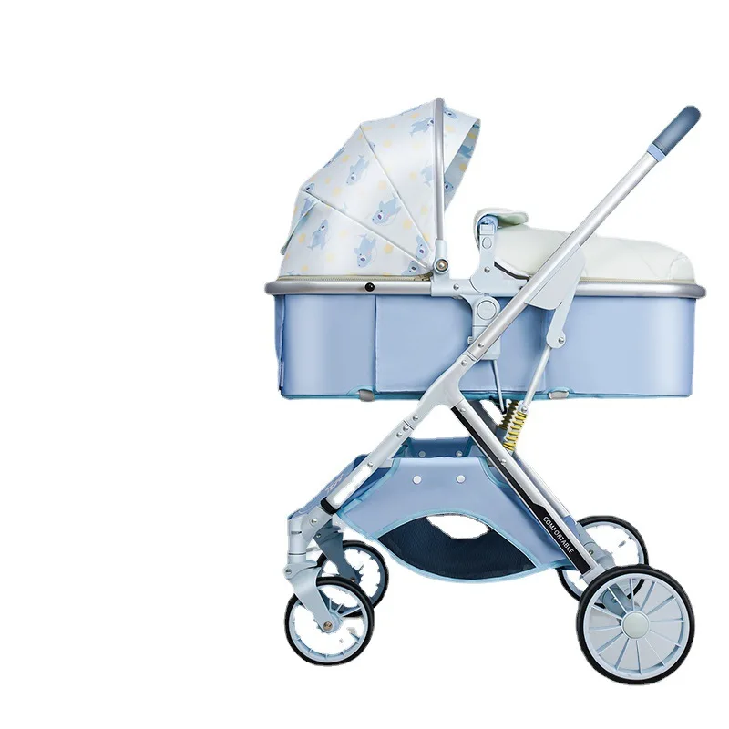 Baby Stroller Can Sit or Lie Down Folding Four Wheels Cart High View Shock Absorption Newborn