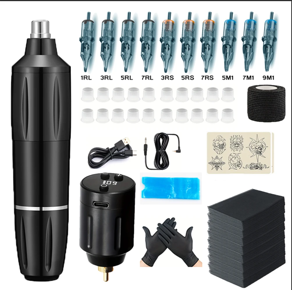 

Professional Wireless Tattoo Gun Kit Rotary Tattoo Pen for Body Art Permanent Makeup Tattoo Machine Set Tools accessories
