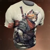 Japan Samurai Warrior Cat Wolf Coyote Graphic T Shirts Art Style Men's and Women's Print Tees 4