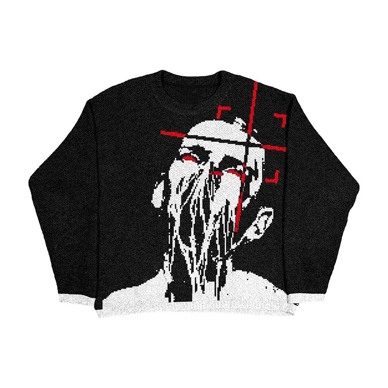 

Streetwear Harajuku Grunge Goth Streetwear Knitted Sweater Men Gothic Pullover Autumn Cotton Sweater Women Oversized Sweater