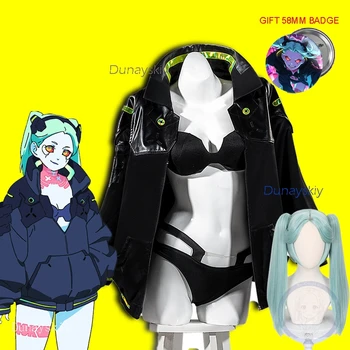 Costume Cosplay Rebecca, Parrucca Stile Cyber, Cappotto, Top, Pantaloncini, Outfit Anime Punk per Donne, Halloween, Giochi e Cosplay