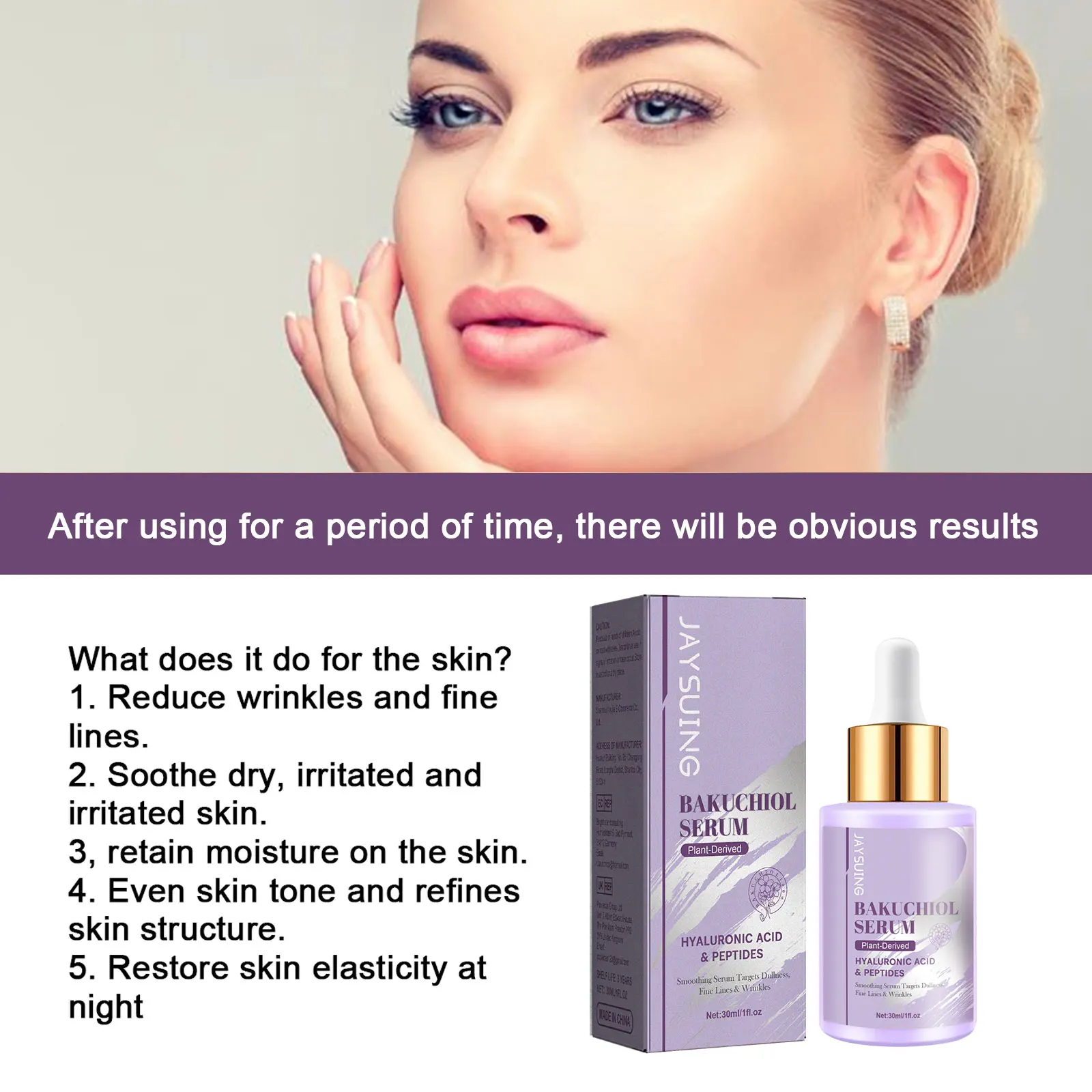 Bakuchiol Facial Rejuvenation Serum Anti Wrinkle Fade Fine Lines Firming Skin Elasticity Improve Radiance Face Hydrating Essence 6