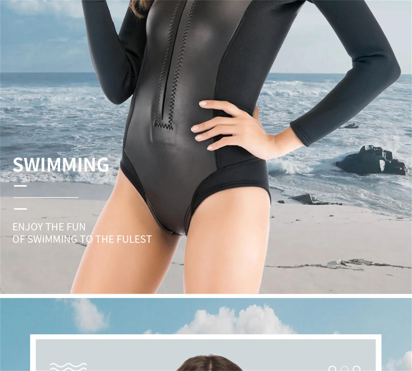 Description Picture 6 of itemSummer Women 1.5MM Neoprene And Leather Bikini Wetsuit Long Sleeve Diving Suit Sun-proof Surfing Snorkeling One-Piece Swimwear