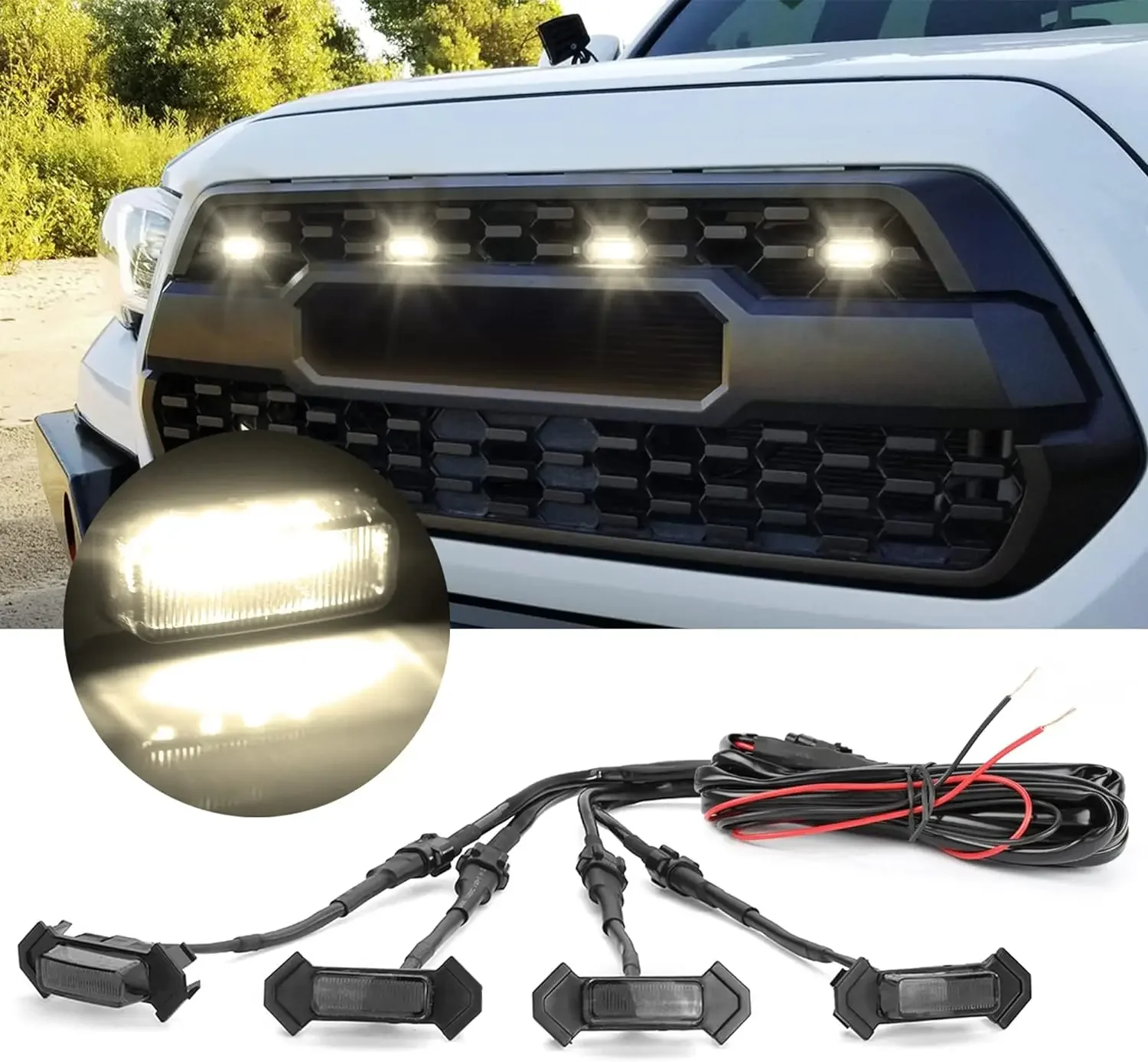4 Feux LED Amber Pour Grille Avant Tacoma TRD 2016-2019 - Feux De Jour & Anti-Brouillard - Faciles à Installer Sans Perçage