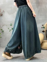 Amax luluE Summer Women Fashion Floral Jeans Oversized Denim Trousers Ladies Loose Casual Vintage Embroidery Wide Leg Pantalons - Image 6