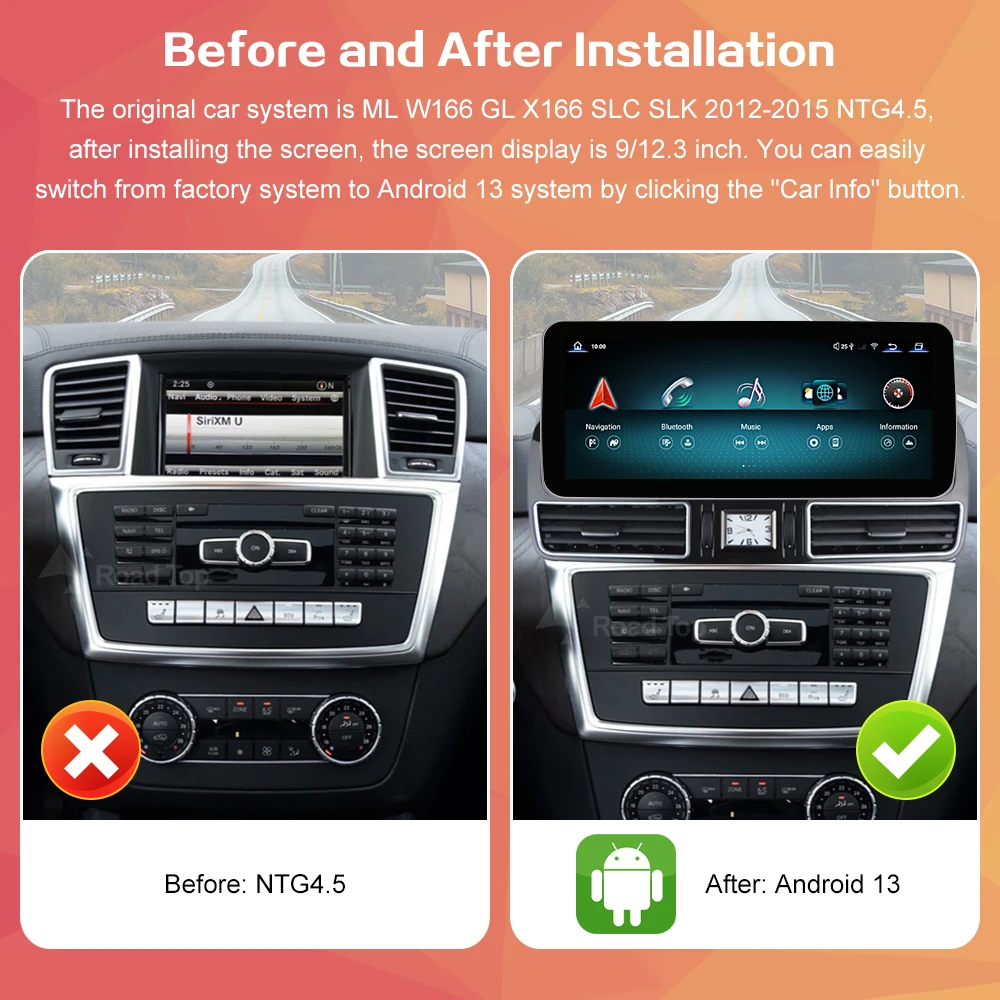 Android 13 Car Radio Multimedia Player Screen Mercedes Benz ML W166 GL X166 SLC SLK Carplay Autoradio Head Unit GPS DSP WiFi car multimedia player car radio