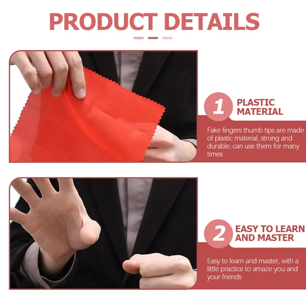 6세트 사라지는 실크 트릭 소품 가짜 엄지손가락 팁 가짜 손가락 팁 사실적인 플라스틱 마술 스카프 사라지는 소품 무대용