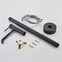 สีดําทองแดงอิสระล้างมือฐานอ่างล้างหน้าก๊อกน้ําอ่างอาบน้ําฝักบัวถังไม้อ่างน้ําร้อนและเย็นขอบด้านข้าง Water TAP 4