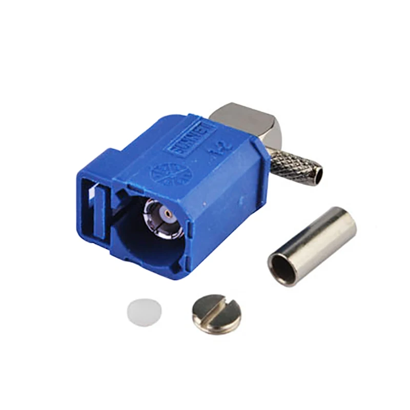 Blue Female Crimp Right Angle RF Connector for GPS Navigation