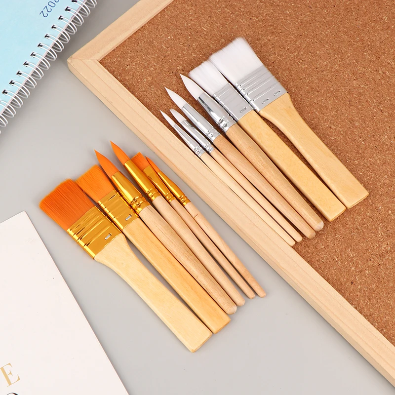 6pcs 수채화 브러쉬 세트 나무 손잡이가 있는 휴대용 페인트 브러쉬 펜 DIY 오일 아크릴 페인팅 학습 미술 도구