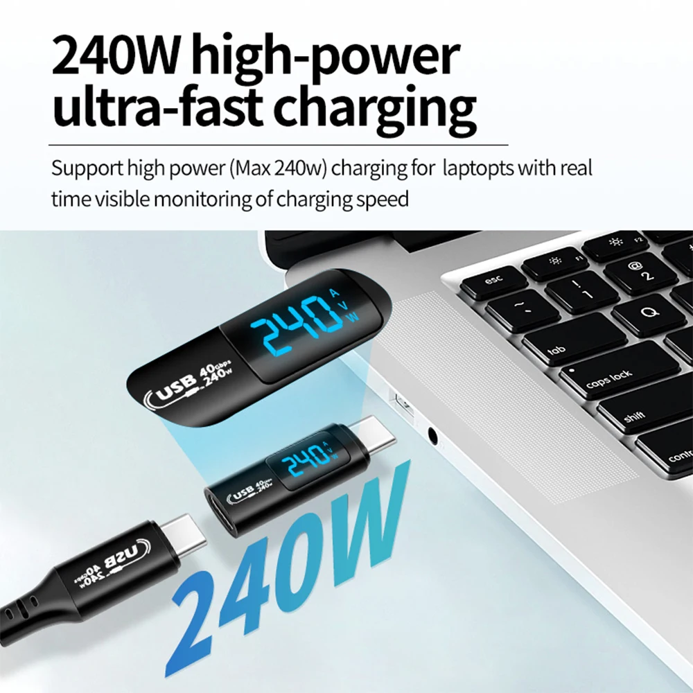 미니 USB4.0 LED 디지털 전압 테스터 전류 전력계 PD240W 고속 충전 어댑터(타입 C 인터페이스 5A DC 0-36V 포함)